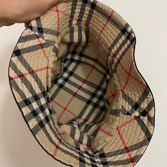 Burberry Bucket Hat, Black Exterior Plaid Interior - Picture 3 of 3